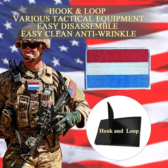 EmWoot 2PCS Luxembourg Flag Patch Embroidered Morale Patch Military Tactical Patches Hook and Loop