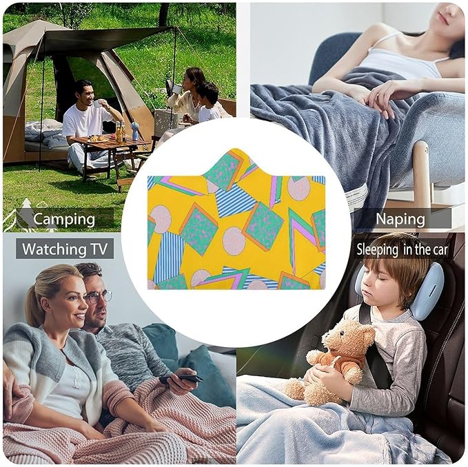 80s 90s Vintage Retro Wearable Blanket Flannel Hooded Blankets Soft Warm Blanket Hoodie for Room Couch Bed Office