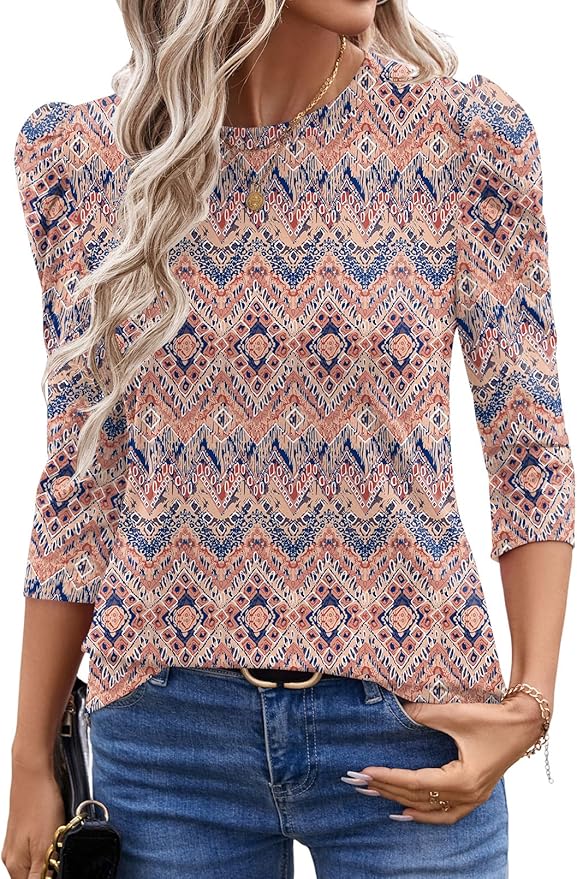 Ivicoer 3/4 Length Sleeve Womens Tops Summer Spring Tops for Women 2025 Puff Lace Sleeve Shirts Blouses