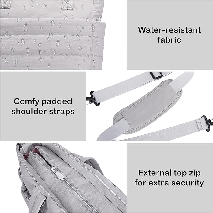 AOCINA Puffer Tote Bag for Women Quilted Work Bag Nurse Bags Women's Shoulder Handbags for Travel Gym Gifts Laptop Purse