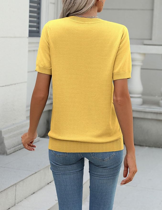 Zeagoo Womens Summer Short Sleeve Tops Crew Neck Lightweight Pullover Sweaters Loose Dressy Casual Blouse Basic Clothes