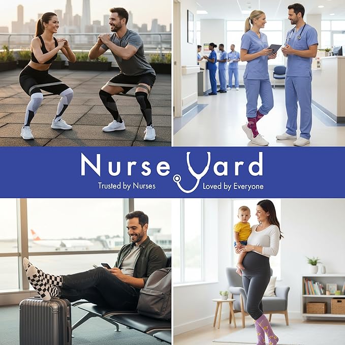 Nurse Yard Compression Socks for Women and Men | 20-30mmHg Graduated Medical Compression Socks for Nurses | Travel and Flying | Athletic Support for Running, Best Compression Socks | 1 Pair Black