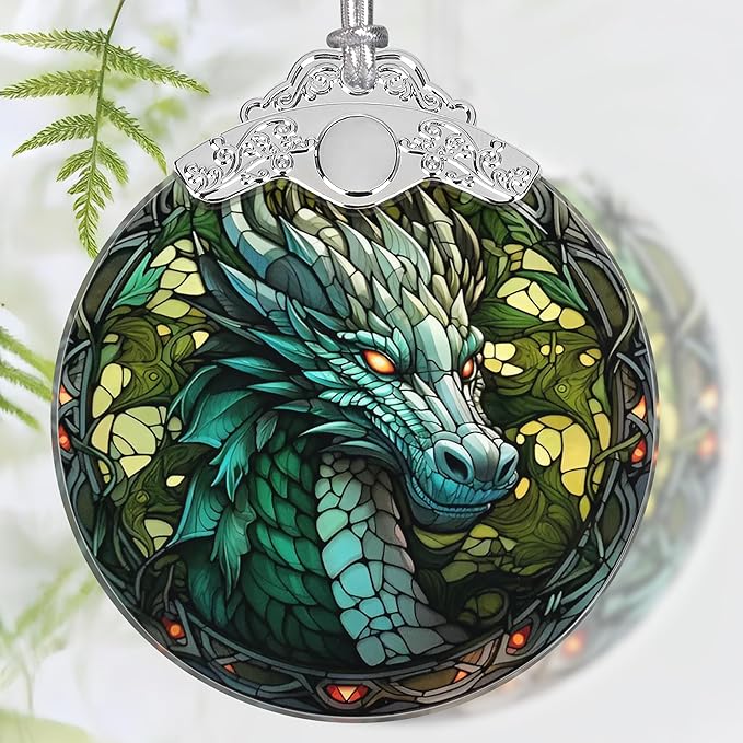 Christmas Ornament, 2025 Ornaments for Christmas Tree, Stained Glass Hanging Ornament, Holiday Ornaments, Unique Gift Idea - Dragon
