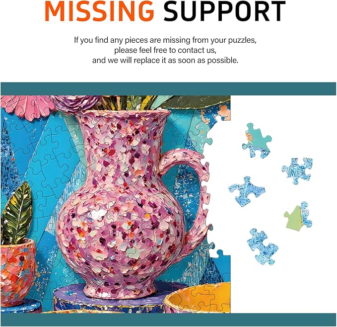 Naturelish Vibrant Teapot Ceramic Collage Jigsaw Puzzles for Adults 1000 Pieces, Irregularly Shaped Difficult Puzzles Perfect for Game Night, Great Gift Idea, Size 26.65 x 19.25 in