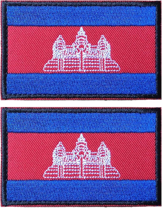 EmWoot 2PCS Cambodia Flag Patch Embroidered Morale Patch Military Tactical Patches Hook and Loop