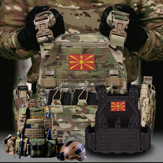 EmWoot 2PCS North Macedonia Flag Patch Embroidered Morale Patch Military Tactical Patches Hook and Loop