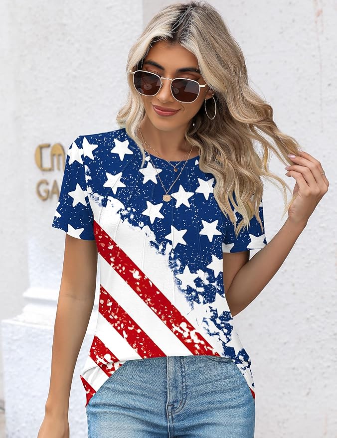 Kistore Womens Casual Crew Neck Short Sleeve Pleated Tops Blouses Fashion Clothes 2026