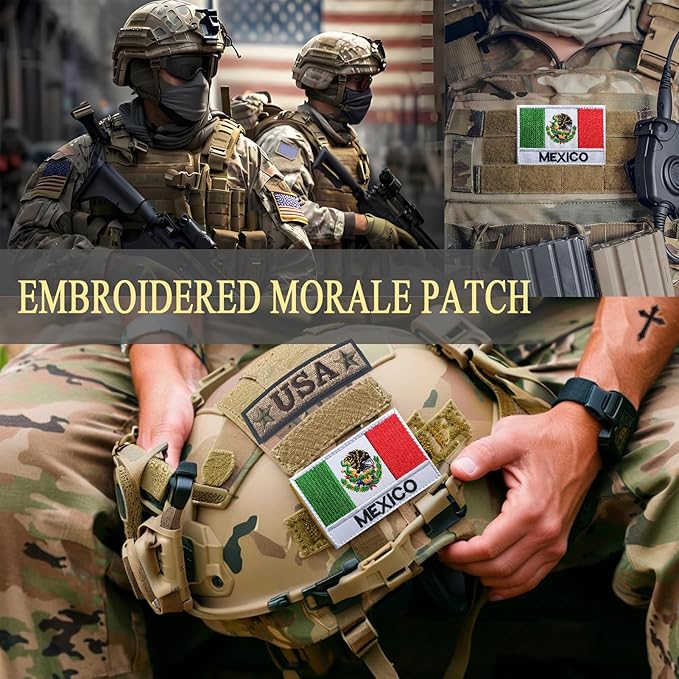 EmWoot 2PCS Mexican Mexico Flag Patch Embroidered Morale Patch Military Tactical Patches Hook and Loop(Mexican 01)