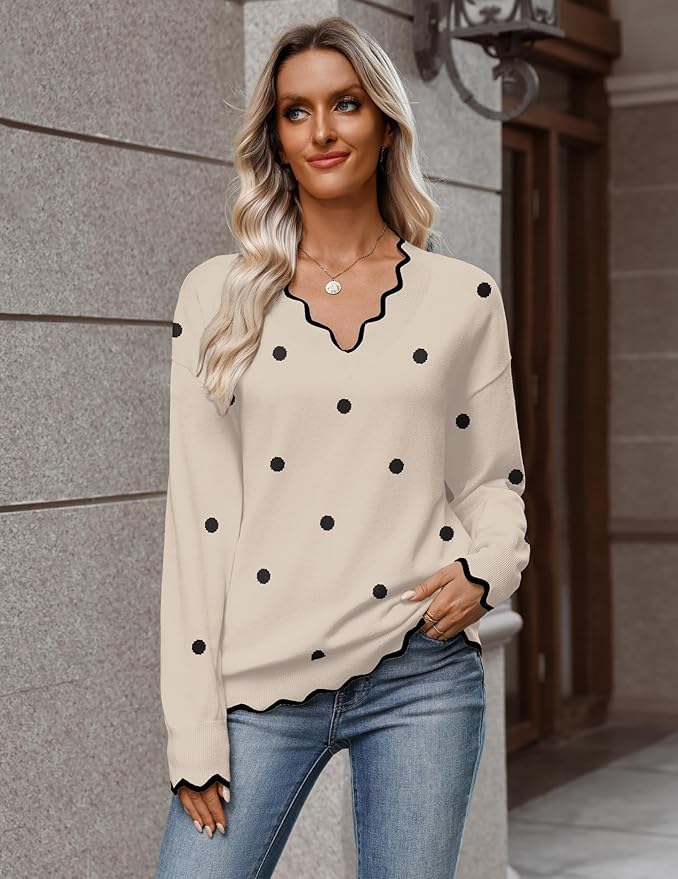 Zeagoo Women's 2026 Fall V Neck Sweater Casual Long Sleeve Lightweight Ribbed Knit Pullover Sweaters Dressy Casual Tops