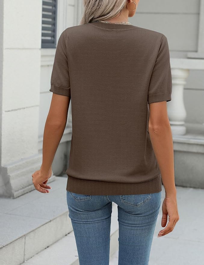 Zeagoo Womens Summer Short Sleeve Tops Crew Neck Lightweight Pullover Sweaters Loose Dressy Casual Blouse Basic Clothes
