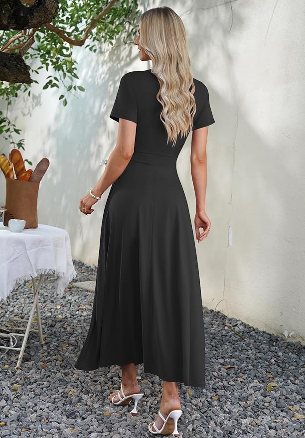 AUSELILY Maxi Dresses for Women Ankle Length Floral Print Beach Long Flowy Dress with Pockets