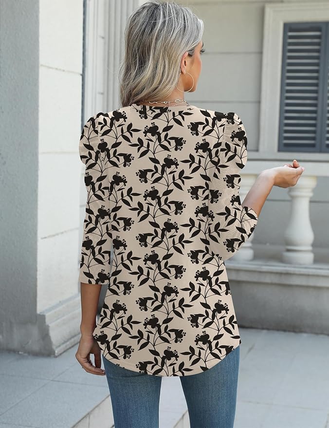 Ivicoer 3/4 Length Sleeve Womens Tops Summer Spring Tops for Women 2025 Puff Lace Sleeve Shirts Blouses