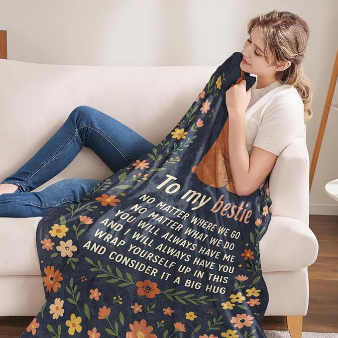 Friendship Gifts, Best Friend Birthday Bear Theme Flannel Blanket for Women, Wife, to My Bestie Throw Blankets for Friends, Sisters, Kids, Travel Camping Sofa Living Room Decor 60x80 in