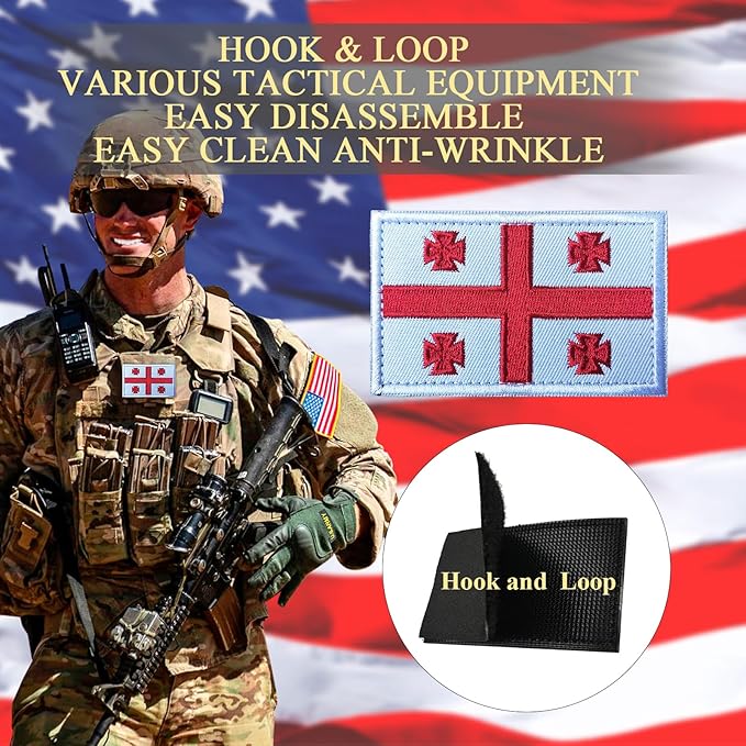 EmWoot 2PCS Georgia Flag Patch Embroidered Morale Patch Military Tactical Patches Hook and Loop