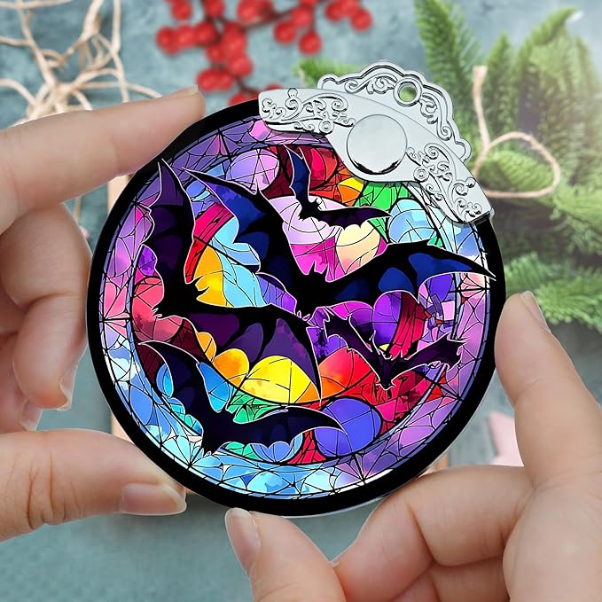 Jocidea Christmas Ornament, Bat Christmas Decor, Bat Ornaments for Christmas Tree, Stained Glass Ornament, Bat Gifts, Holiday Decorations and Xmas Gifts Ideas