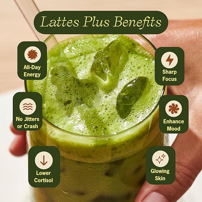Clevr Matcha SuperLatte, Instant Ceremonial Grade, Superfood Powder Blend with Oat Milk, Lions Mane, Reishi Mushroom, Coconut Cream, Ashwagandha, Serve Hot or Iced, (14 Lattes)