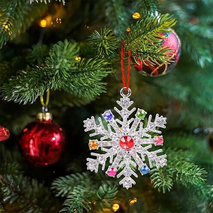 Ushinemi Snowflake Ornaments for Christmas Tree, 2024 Snowflake Hanging Ornament for Tree Decor, Silver Snowflake Keepsake Gifts