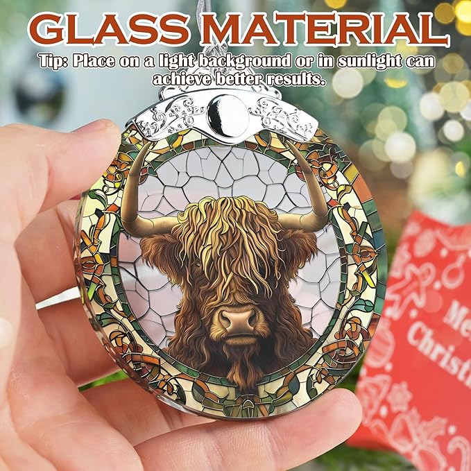Stained Glass Ornaments, 2025 Christmas Ornament, Christmas Tree Ornament, Heirloom Keepsake, Gift Exchange, Gift Idea - Cow