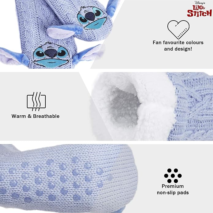 Disney Socks for Women Teens, US Size 4-9, Non Slip & Fluffy Fleece Slipper Socks, Soft, Warm, Breathable, Gifts for Her