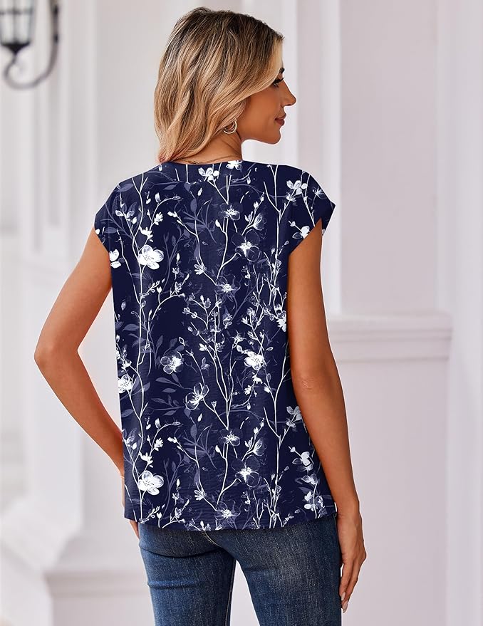 Zeagoo Womens Tops Cap Short Sleeve Textured Blouse V Neck Summer Spring Shirts Business Casual Outfits