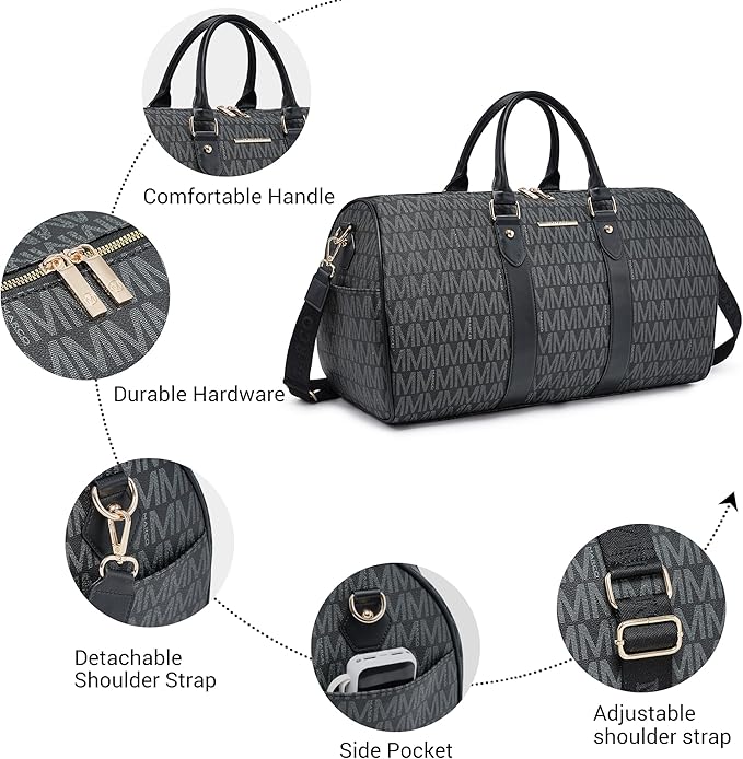 Women PU Leather Monogrammed Duffel Bag for Men- Scratch-Resistant Waterproof, Multi-Pocket Design, Large Capacity Carry-On for Gym Yoga Work Travel Weekender