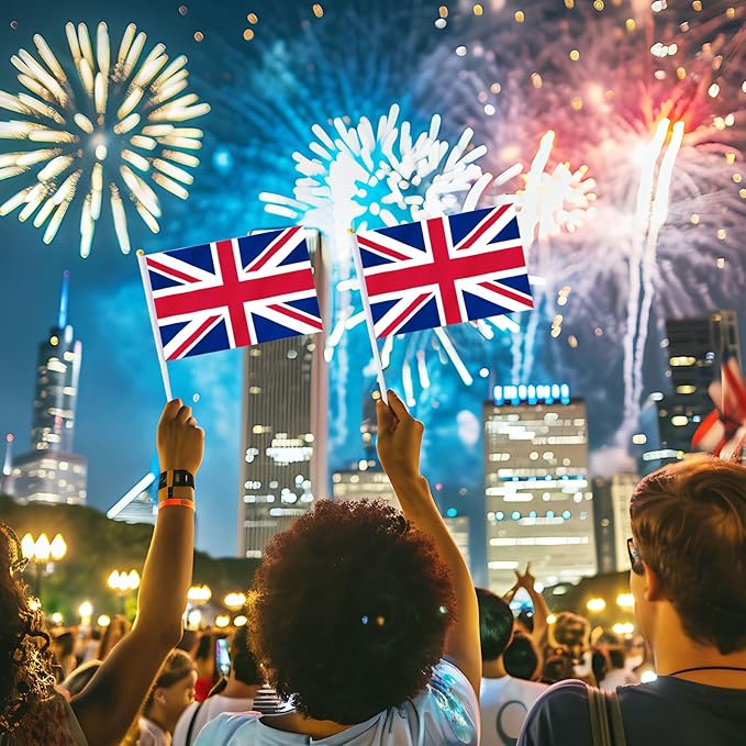 20 Pack Small UK Flags on Stick Mini Handheld United Kingdom Flag for Parades, Independence Day and Patriotic Events 5x8 Inch Durable Weather-Resistant Flags with 12 Inch Sticks(UK)