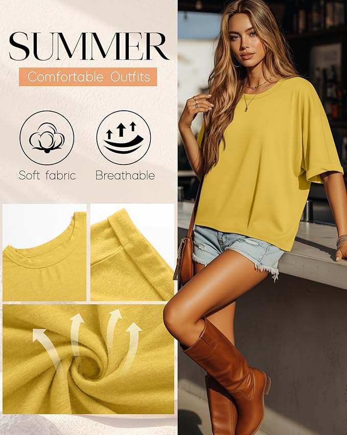 Riyiper 3 Pack Women's Oversized T-Shirt Half Sleeve Summer Tees Casual Loose Fit Crew Neck Basic Tops