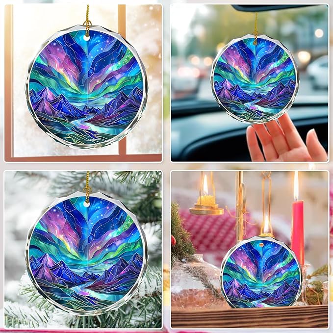 Northern Lights Stained Glass Ornament, Christmas Tree Decor, Northern Lights Ornaments for Christmas Tree, Holiday Presents, Gift Exchange