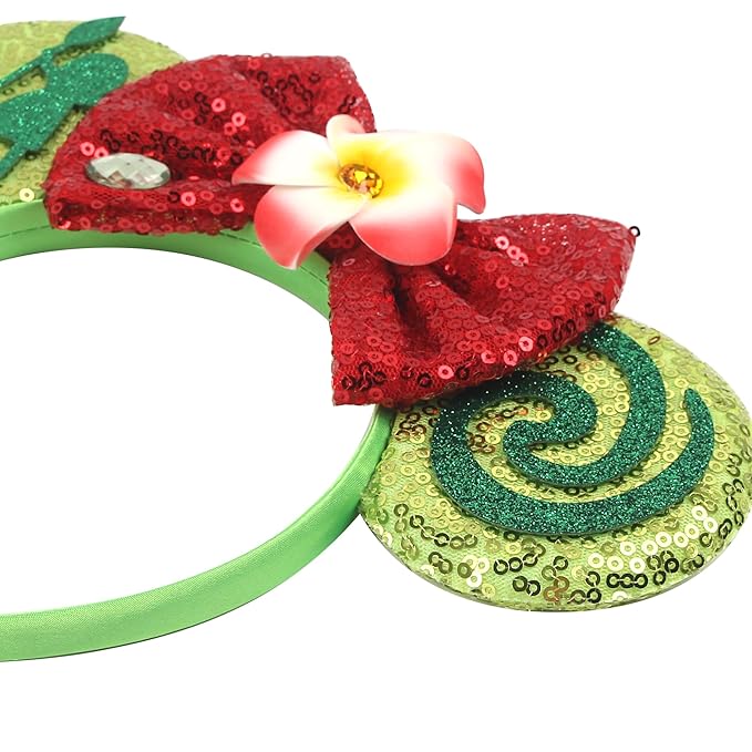 zhezesmila Mouse Ears Headband Princess Sequin Ears Headband Party Costume Hair Accessories with Glitter Green Bow Headwear Decoration for Women