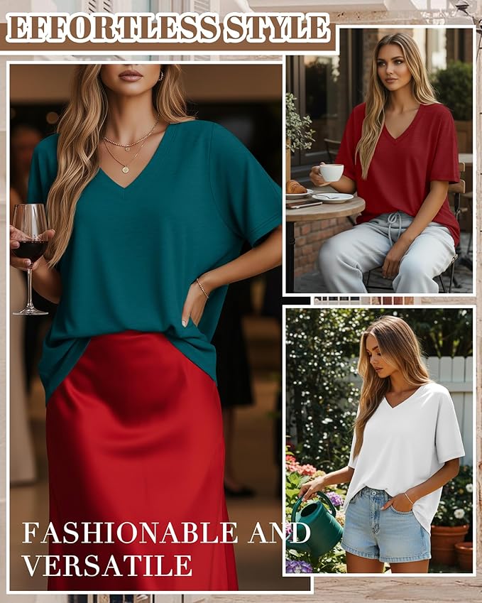 Huukeay Women's Cotton Oversized T Shirts 3 Pack V Neck Loose Fit Half Sleeve Tops Baggy Casual Summer Gym Workout Tees 2026