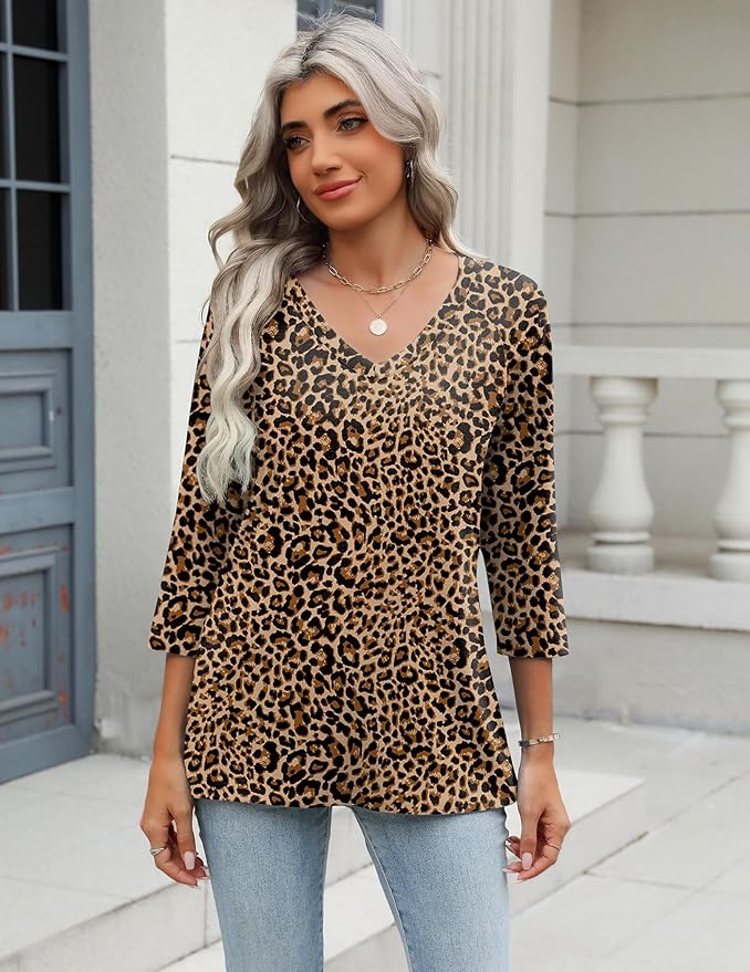 Zeagoo 3/4 Length Sleeve Womens Tops Casual V Neck Shirts Soft Basic Tees Business Work Blouses