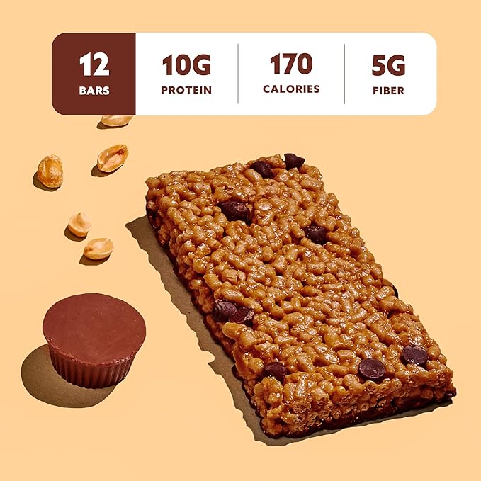 Mezcla Puff Crispy Protein Bars, Gluten Free & Vegan Protein Bars, 10g Protein, Alt for Crispy Rice Treat, Granola Bars & Breakfast Bars, Healthy Snacks for Adults, Peanut Butter Chocolate, 12 Pack