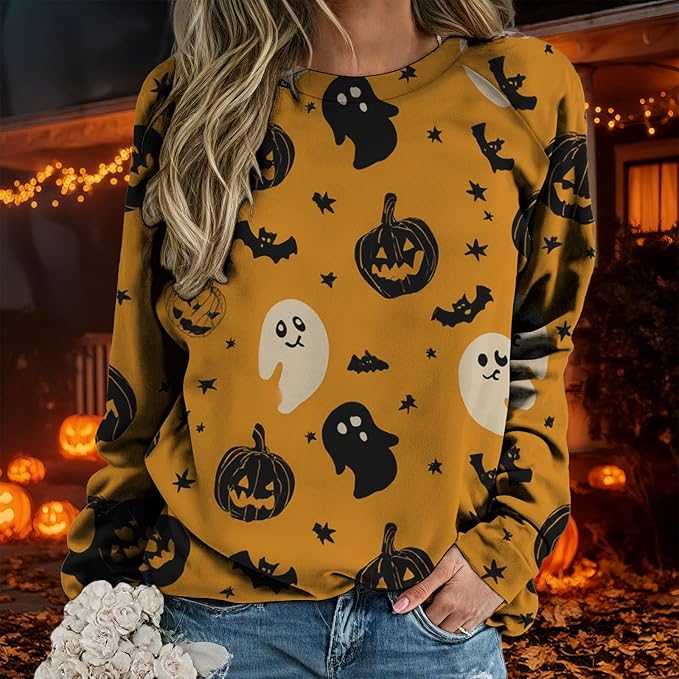 domirica Halloween Sweatshirt For Women Long Sleeve Crew Neck Sweatshirts Fall Halloween Costumes For Holiday Party 2025