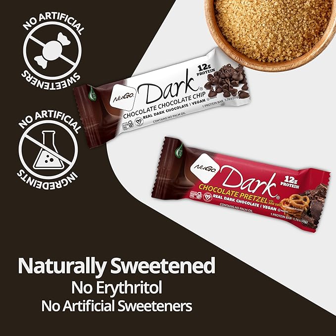 NuGo Dark Chocolate Coconut, 10g Protein Bar, Vegan, Gluten Free, Non-GMO, Kosher Pareve, 12 Count