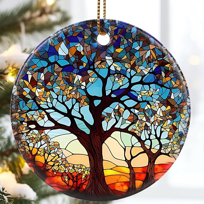 Jocidea Tree of Life Ornament, 2.8" Ceramic Christmas Keepsake Ornaments, Holiday Decor Gifts