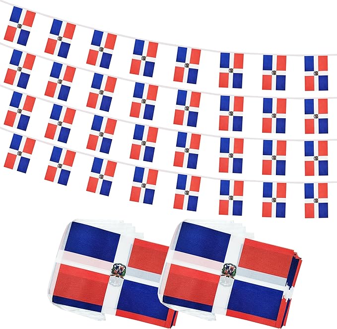 Yamiuo 100 Feet Dominica String Flag, 76 Pcs Dominican Banner Flag, Small Mini World Banner Flags for Sports Events, Bars Decorations, School Festivals, Party Decorations, Celebrations (Dominica)