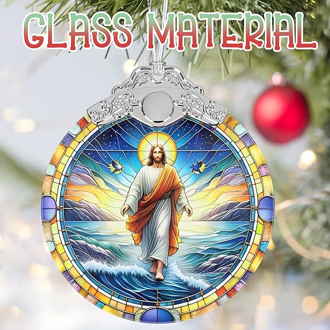 Jesus Christmas Ornaments, 3" Stained Glass Christmas Decor, Christmas Tree Ornaments, Christmas Tree Decorations, Gift for Religious Believers, Perfect for Holiday Party, Window, Tree, Home Decor