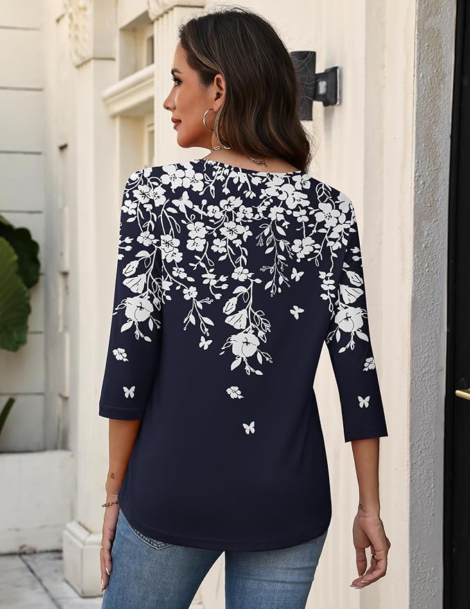 Zeagoo 3/4 Length Sleeve Womens Tops V Neck Shirt Dressy Casual Blouse Basic Tshirts 2026 Fashion Clothing S-2XL
