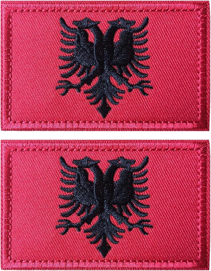 EmWoot 2PCS Albania Flag Patch Embroidered Morale Patch Military Tactical Patches Hook and Loop