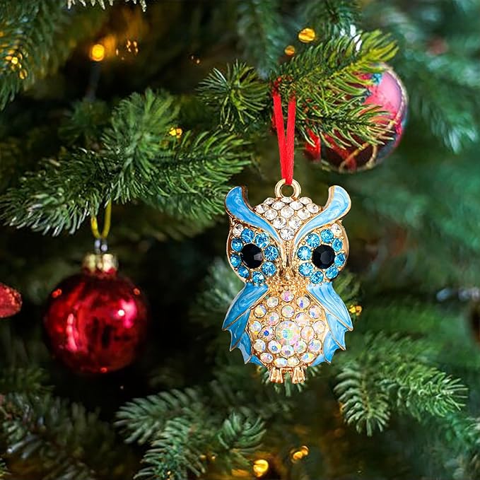Ushinemi Owl Ornaments for Christmas Tree, Hanging Blue Owl Ornament Xmas Tree Decor, Sparkles Keepsake Gifts for Mom Grandma Women Girls Sisters - B