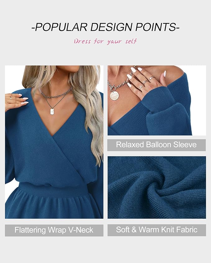 Lotusmile Womens Dressy Knit Peplum Sweater Long Sleeve Fall Wrap V Neck Pullover Tops