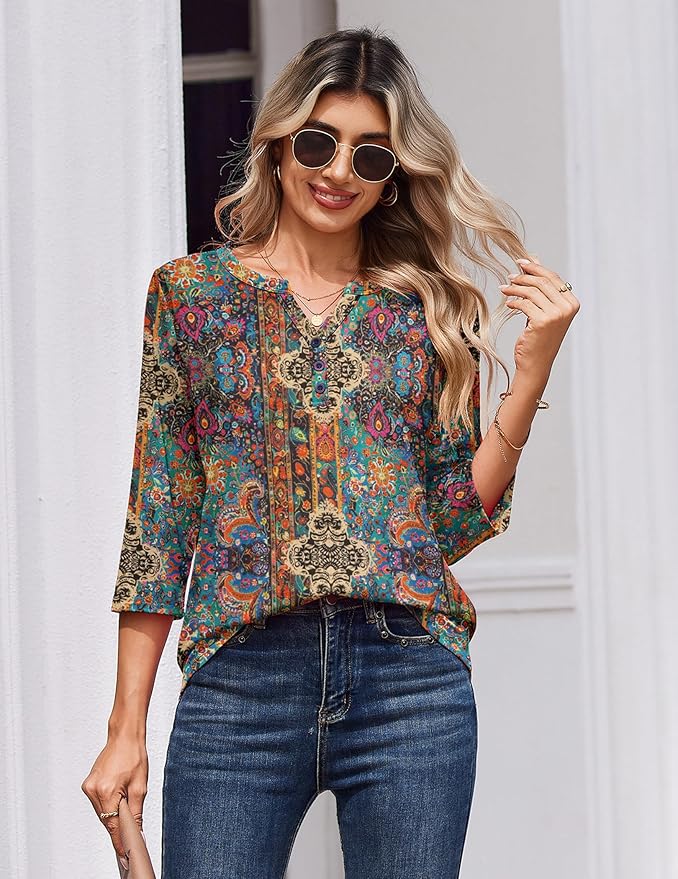 Zeagoo 3/4 Length Sleeve Womens Tops Casual Dressy Summer Blouses Buisness Work Spring Tee Shirts