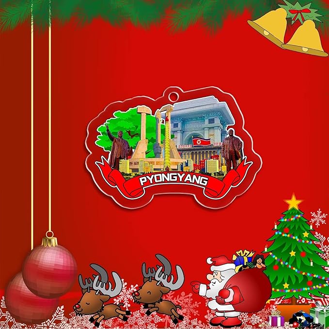 North Korea Pyongyang Christmas Ornament Transparent Acrylic Double Sided Tree Decoration Pendant Travel Souvenir Tourist Collection Personalized Car Backpack Accessories -628