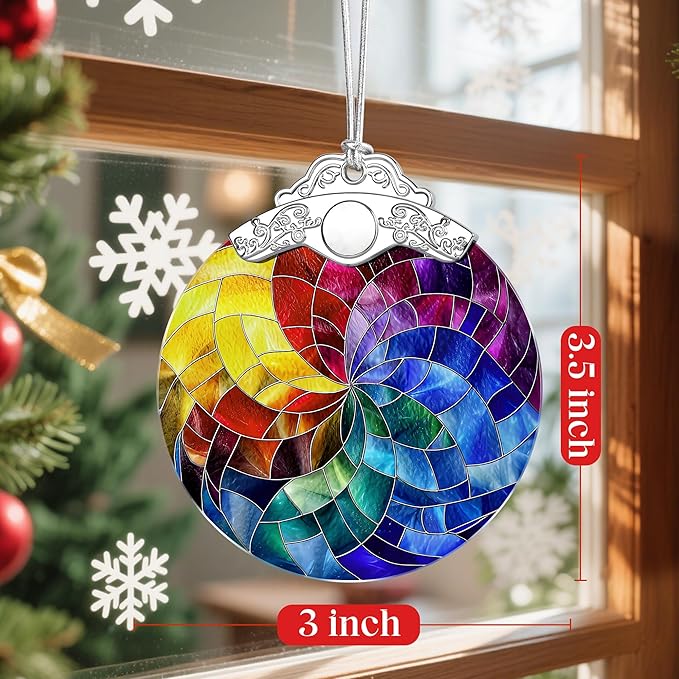 Rainbow Spiral Stained Glass Ornament – Christmas Ornament, Christmas Tree Decoration & Perfect Holiday Ornament, Xmas Gift, Housewarming Gift, Gifts for Art Lovers, Friends, Neighbor, Coworker