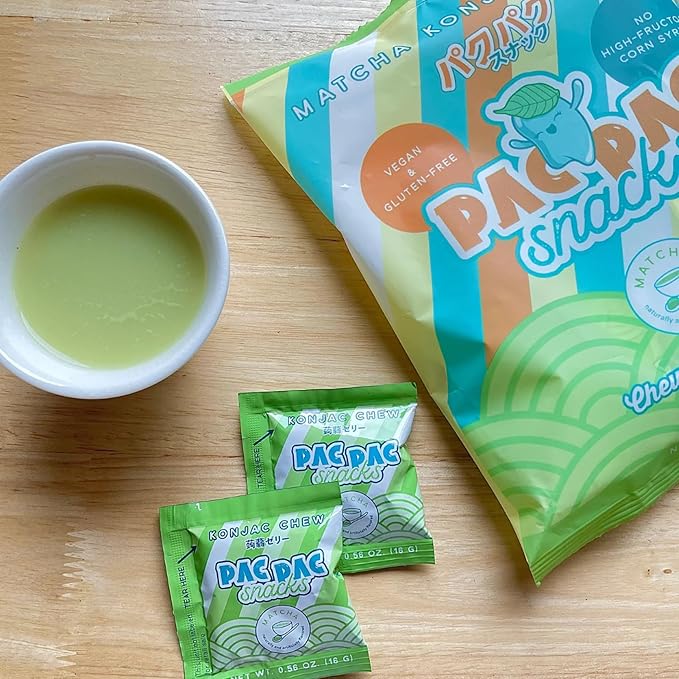 Matcha Konjac Chews | Premium Konjac Jelly Treats | 4pack 10 Sachets per bag | Vegan, Gluten-Free, Low-Calorie | Crafted in Japan | Only 4g Sugar, 0g Fat per Serving | Refreshing Fruit Snack for Weight Management