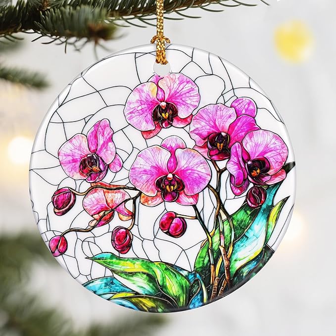 Christmas Ornaments, Dodosky 2.8in Ceramic Orchid Flower Ornament, Xmas Decor, Christmas Tree Ornaments, Xmas Decorations for Tree, Holiday Ornament, Orchid Gifts, Gifts for Women, Mom, Flower Lovers
