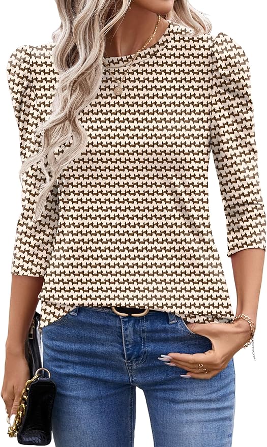 Ivicoer 3/4 Length Sleeve Womens Tops Summer Spring Tops for Women 2025 Puff Lace Sleeve Shirts Blouses