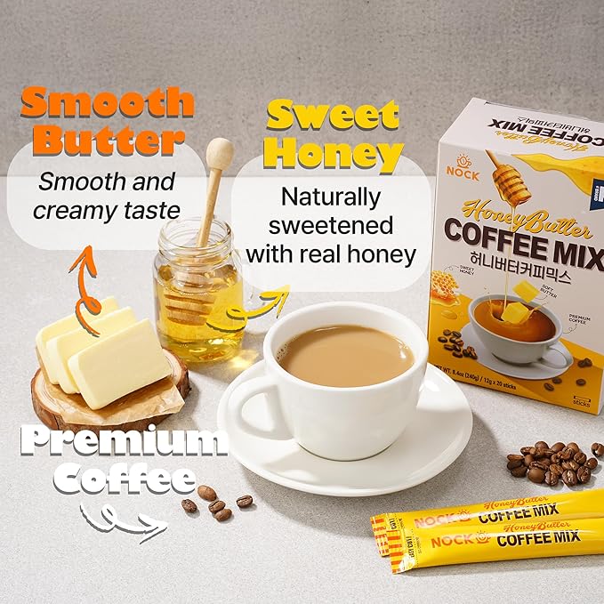 [Nokchawon] Honey Butter Coffee Mix, Sweet & Creamy Korean Instant Latte, Unique Gourmet Flavor for Office & Travel, 20 Sticks