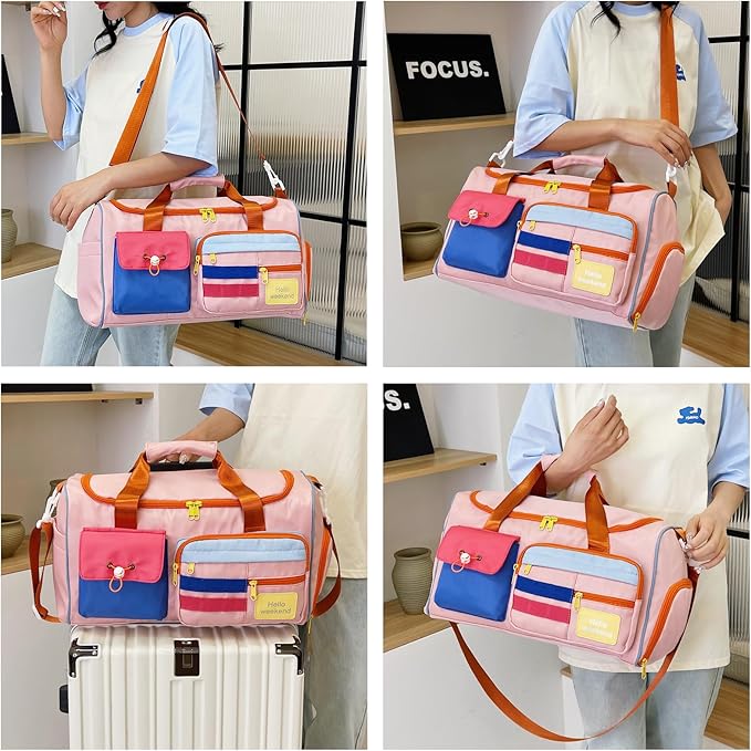 Small Gym Bag for Women, Travel Duffle Bag Carry On Weekender Bag with Shoe Compartment