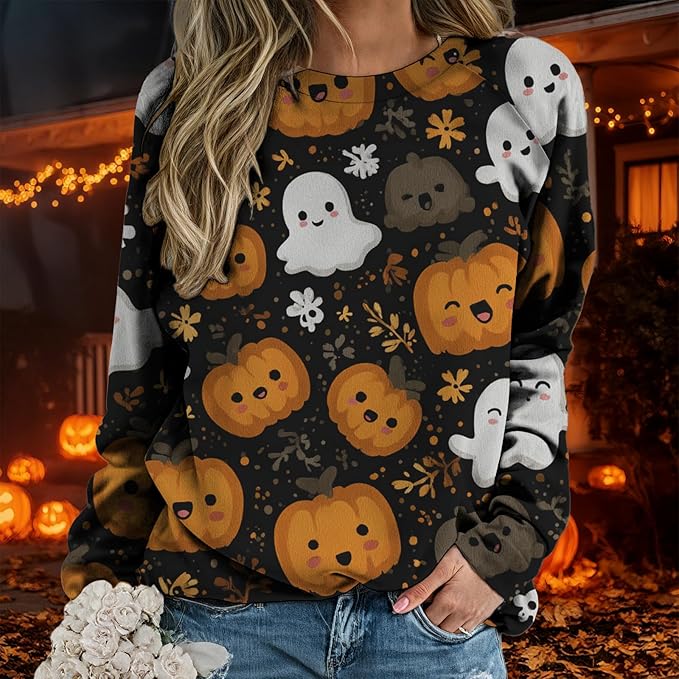 domirica Halloween Sweatshirt For Women Long Sleeve Crew Neck Sweatshirts Fall Halloween Costumes For Holiday Party 2025